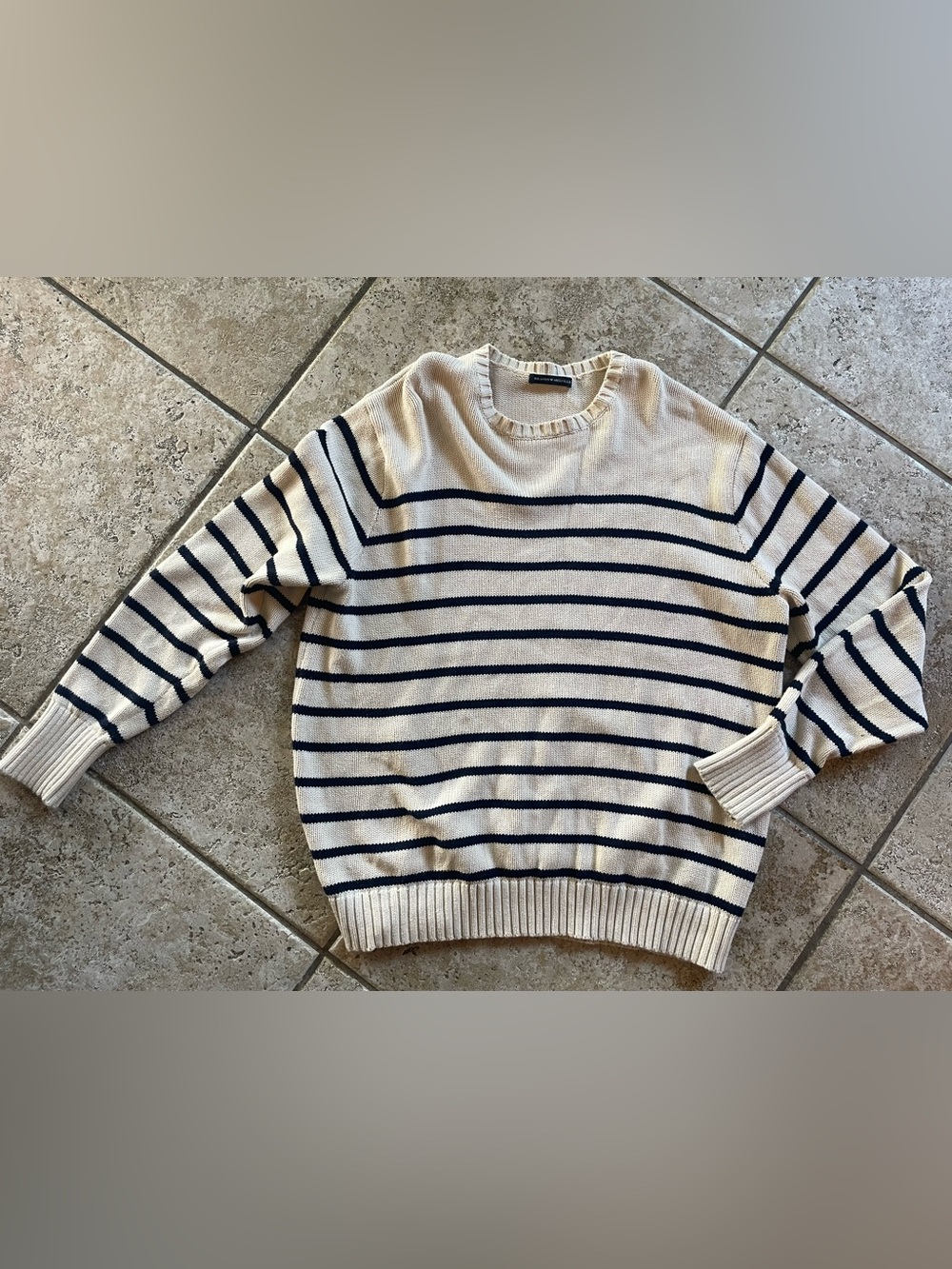 Brandy Melville Cream and Navy Striped Sweater